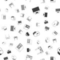 Set Computer monitor screen, Router and wi-fi signal, mouse and Case of computer on seamless pattern. Vector Royalty Free Stock Photo