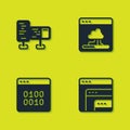 Set Computer monitor screen, Software, Binary code and Cloud technology data transfer icon. Vector