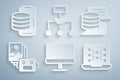 Set Computer monitor, Server, Data, Artificial intelligence robot, Neural network, Algorithm and Cloud technology data Royalty Free Stock Photo
