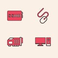 Set Computer monitor, SSHD card, mouse and Video graphic icon. Vector