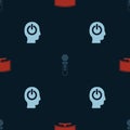 Set Computer monitor, VR controller game and Power button on seamless pattern. Vector Royalty Free Stock Photo