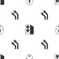 Set Computer mouse, Case of computer and LAN cable network internet on seamless pattern. Vector Royalty Free Stock Photo