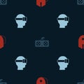 Set Computer mouse, Game controller or joystick and Virtual reality glasses on seamless pattern. Vector Royalty Free Stock Photo