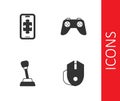 Set Computer mouse, Mobile gaming, Gear shifter and Game controller or joystick icon. Vector Royalty Free Stock Photo