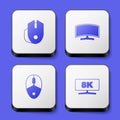 Set Computer mouse, monitor, and icon. White square button. Vector Royalty Free Stock Photo