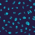 Set Computer mouse, Playing cards, Game controller or joystick and Power button on seamless pattern. Vector Royalty Free Stock Photo