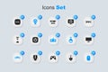 Set Computer mouse, Power button, Game controller or joystick, monitor, Level game and icon. Vector Royalty Free Stock Photo