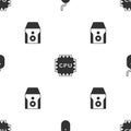 Set Computer mouse, Processor with CPU and Uninterruptible power supply on seamless pattern. Vector Royalty Free Stock Photo