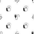 Set Computer mouse, USB cable cord and on seamless pattern. Vector Royalty Free Stock Photo