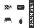 Set Computer mouse, Video graphic card, Server, Data, Web Hosting and SSD icon. Vector Royalty Free Stock Photo