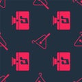 Set Computer with music note and Triangle musical instrument on seamless pattern. Vector Royalty Free Stock Photo