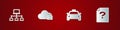 Set Computer network, Cloud mail server, Taxi car and Unknown document icon. Vector Royalty Free Stock Photo