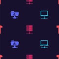 Set Computer network, FTP folder download, Server, Data, Web Hosting and Hammer on seamless pattern. Vector Royalty Free Stock Photo