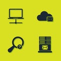 Set Computer network, Mail server, Unknown search and Cloud mail icon. Vector Royalty Free Stock Photo