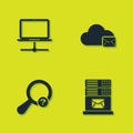 Set Computer network, Mail server, Unknown search and Cloud mail icon. Vector