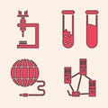 Set Computer network, Microscope, Test tube and flask and Social network icon. Vector