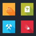Set Computer network, Unknown document, Two crossed hammers and Falling star icon. Vector