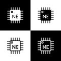Set Computer processor with microcircuits CPU icon isolated on black and white background. Chip or cpu with circuit Royalty Free Stock Photo