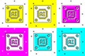 Set Computer processor with microcircuits CPU icon isolated on color background. Chip or cpu with circuit board sign Royalty Free Stock Photo