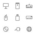 Set of computers line icons contains laptop, printer and more. 64x64 Pixel Perfect. vector illustration