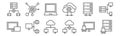 set of 12 computers and network icons. outline thin line icons such as hacking, network, sharing file, server, laptop, nano