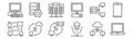 Set of 12 computers and network icons. outline thin line icons such as laptop, hologram, mobile sync, sharing, server, server