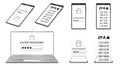 Set of concept of 2FA two-factor authentication and Enter password concept on laptop and smartphone screen.