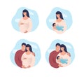 Set of concept illustrations about pregnancy, parenthood, motherhood. A pregnant woman, a man and a woman are waiting Royalty Free Stock Photo