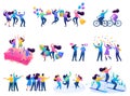 Set of concepts of friendship, friends meet, rejoice, have fun, happiness Royalty Free Stock Photo