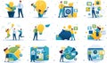 Set of concepts on the subject of business, success, investment, Deposit, business ideas, business planning. Flat 2D character Royalty Free Stock Photo