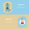 Set of conceptual summer banner people on weekends flat design Royalty Free Stock Photo