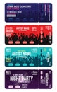 Set of concert ticket templates. Concert, party or festival ticket design template with people crowd on background Royalty Free Stock Photo