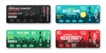 Set of concert tickets template. Concert, party, disco or festival ticket design template with people crowd Royalty Free Stock Photo