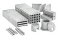 Set of concrete products, 3D rendering