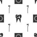 Set Condom in package safe sex, Broken tooth and Toothbrush on seamless pattern. Vector