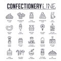 Set of confectionary thin line icons. pictograms.