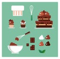 A set of confectionery items and elements. Chocolate. Vector