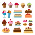 Set of confectionery products: cakes chocolate ice cream marshmallows. Vector illustration on the theme of delicious treats