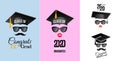 Set of congratulations graduates Class of 2020 badge. Typography logo design. Concept for print, shirt, overlay or stamp, seal,