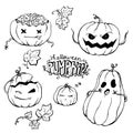 Set of lineart vector pumpkins for Halloween on a white background. Royalty Free Stock Photo