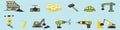 Set of construction equipment icon with various models drill, auger and more. modern cartoon icon design. vector illustration