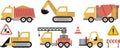 set of construction equipment. Special machines for the construction work. Forklifts, cranes, excavators, tractors, bulldozers, Royalty Free Stock Photo