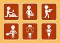 Set construction icons with builders man