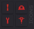 Set Construction jackhammer, Putty knife, Worker safety helmet and Adjustable wrench icon. Vector Royalty Free Stock Photo