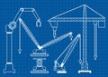 Set of construction machine crane blueprint outline vector illus