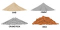 Set of construction material sand ,cement,crushed rock, brick on transparent background
