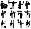 Set of construction professions icons. Collection of stylized signs of construction work. Black and white logo of a