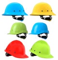 Set of construction safety helmets isolated on white transparent background, symbolizing safety and industry standards Royalty Free Stock Photo