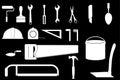 Set of Construction Tool Collection, white at black Royalty Free Stock Photo