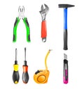 Set of construction tools closeup isolated on a white background